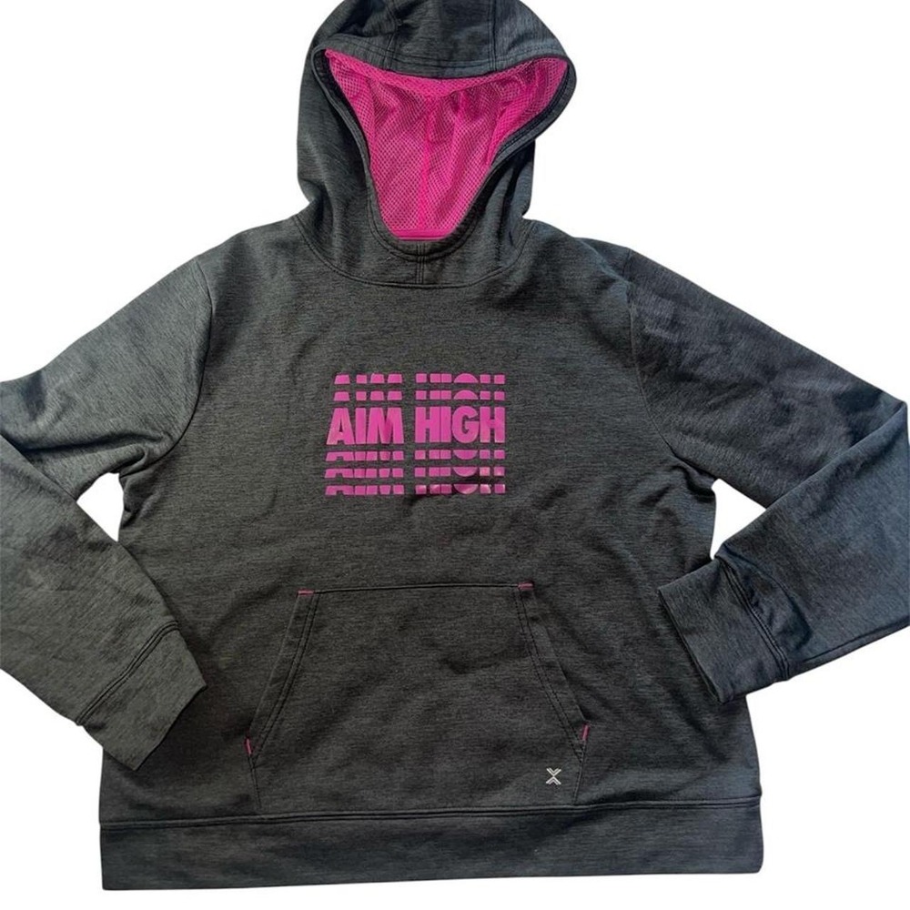 Xersion Kids Charcoal Gray Pink Aim High Graphic Hoodie Sweatshirt 3XL 22.5